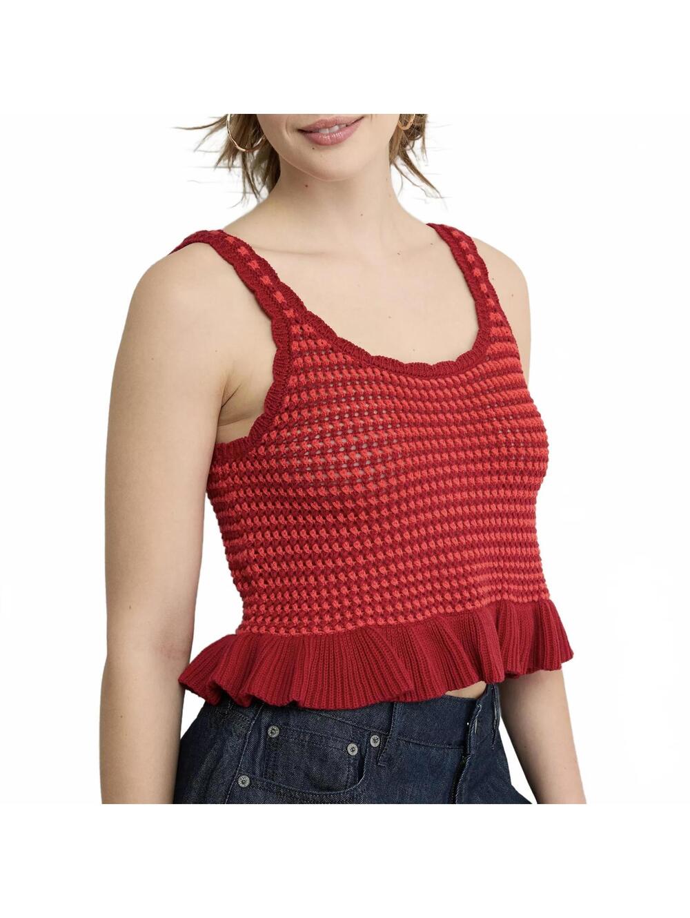 AE 100% Cotton Crochet Peplum Tank Top Sweater American Eagle Berry Red NWT XL
